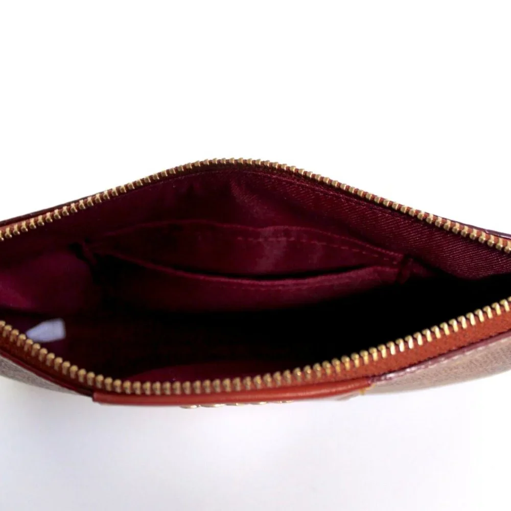 Coach Tan Rust Colorblock Coated Canvas Signature Small Wristlet